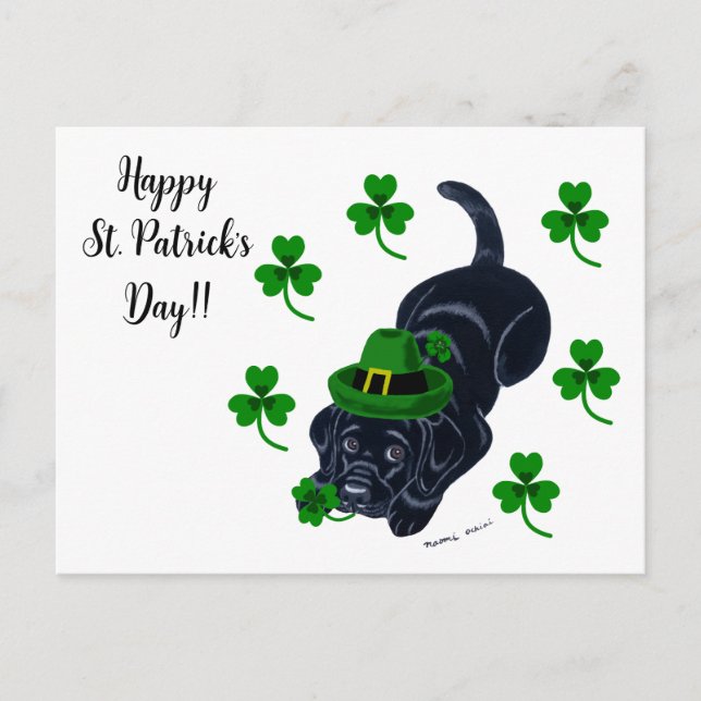 St. Patrick's Day Black Labrador Puppy Vykort (Framsida)