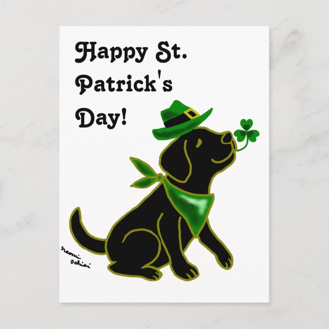 St. Patrick's Day Black Labrador Vykort (Framsida)