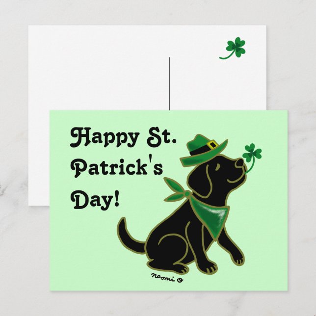 St. Patrick's Day Black Labrador Vykort (Fram/baksida)