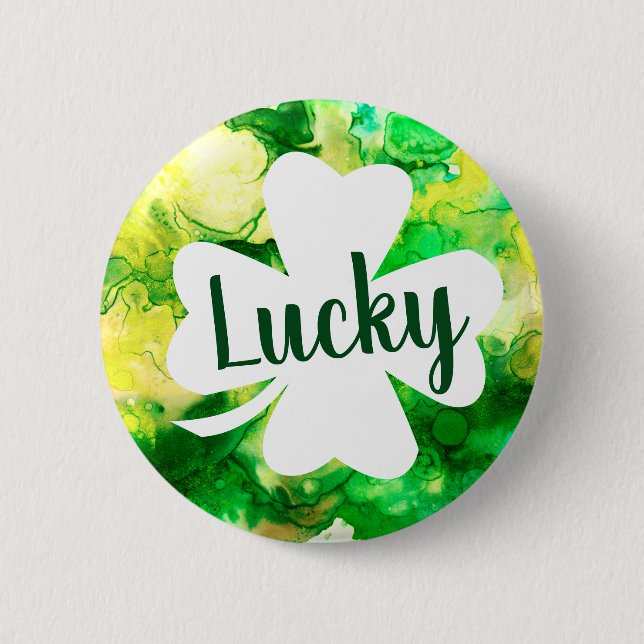 St. Patrick's Day Bläck Splatter Lucky Shamrock Knapp (Framsida)