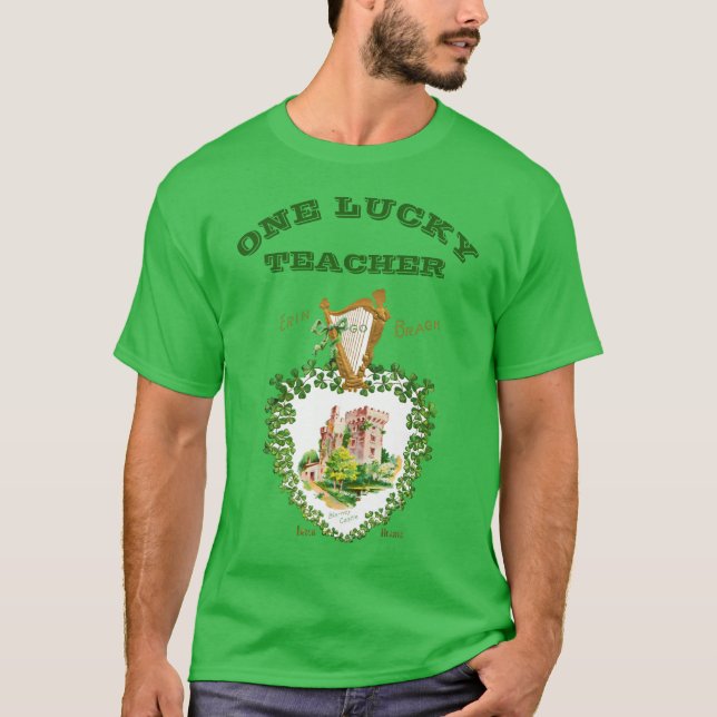 St patricks day Blarney Castle Irish Lucky Teacher T Shirt (Framsida)