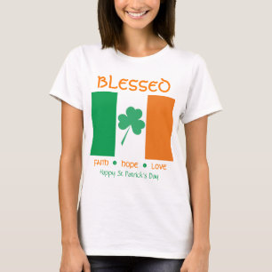 St patrick's day BLESSED Faith Hope Kärlek Shamroc T Shirt