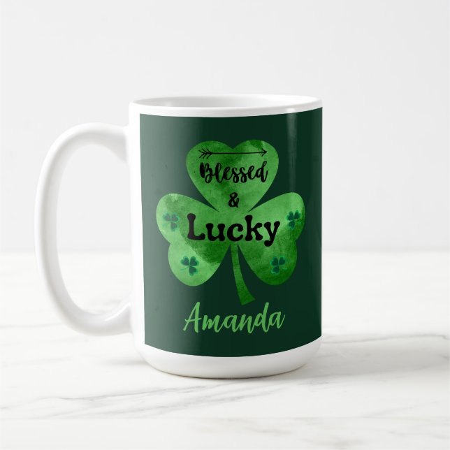 St Patricks Day Blessed och Lucky Shamrock Mugg (Vänster)