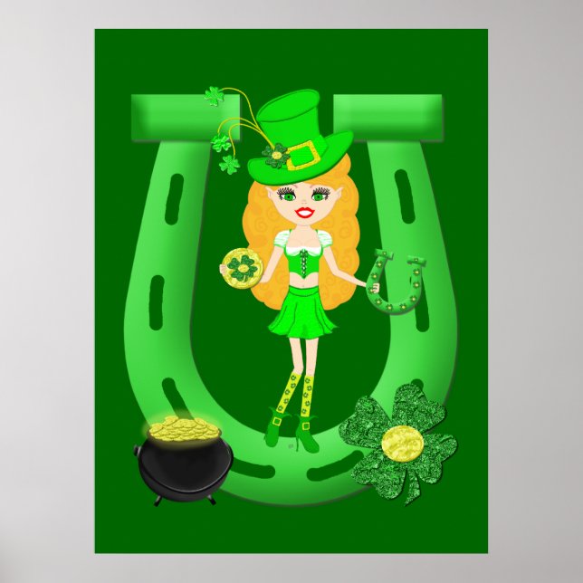 St Patrick's Day Blonde Girl Leprechaun Poster (Framsidan)