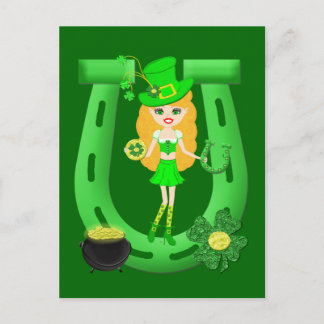 St Patrick's Day Blonde Girl Leprechaun Vykort