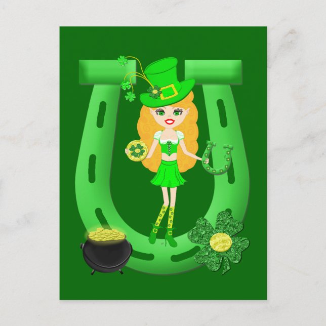 St Patrick's Day Blonde Girl Leprechaun Vykort (Framsida)