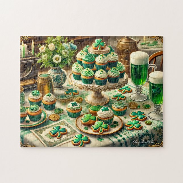 St Patricks Day-bord, Irländska firande Cupcakes Pussel (Horisontell)