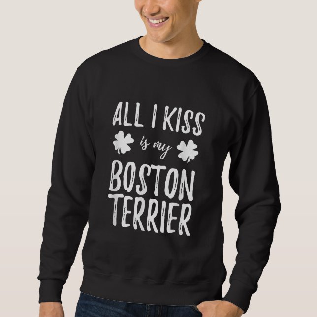 St Patricks Day Boston Terrier Dog Mamma Funny Iri Lång Ärmad Tröja (Framsida)