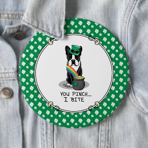 St. Patrick's Day Boston Terrier Hund (svart) Cute Knapp