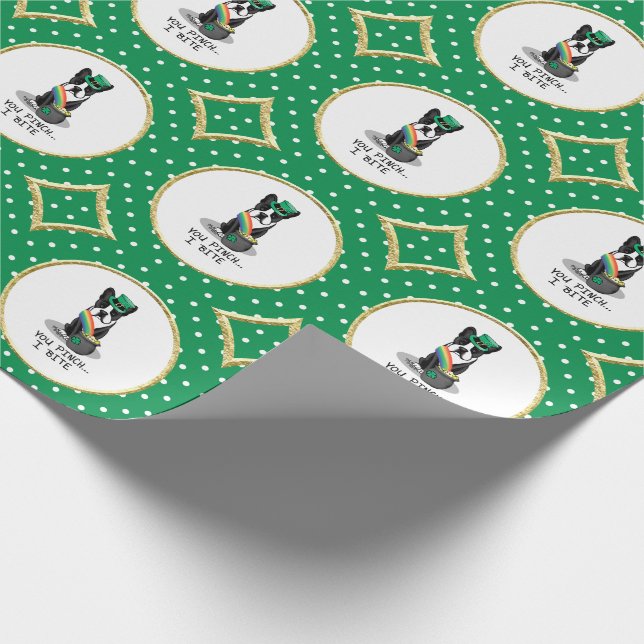 St. Patrick's Day Boston Terrier Hund (svart) Presentpapper (Hörn)