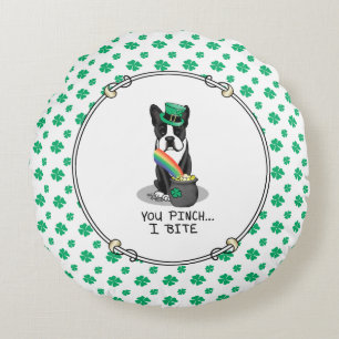 St. Patrick's Day Boston Terrier (svart) Cute Hund Rund Kudde