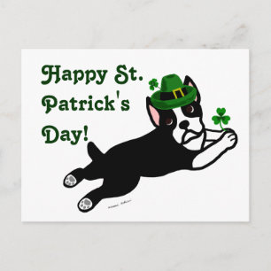 St. Patrick's Day Boston Terrier Vykort
