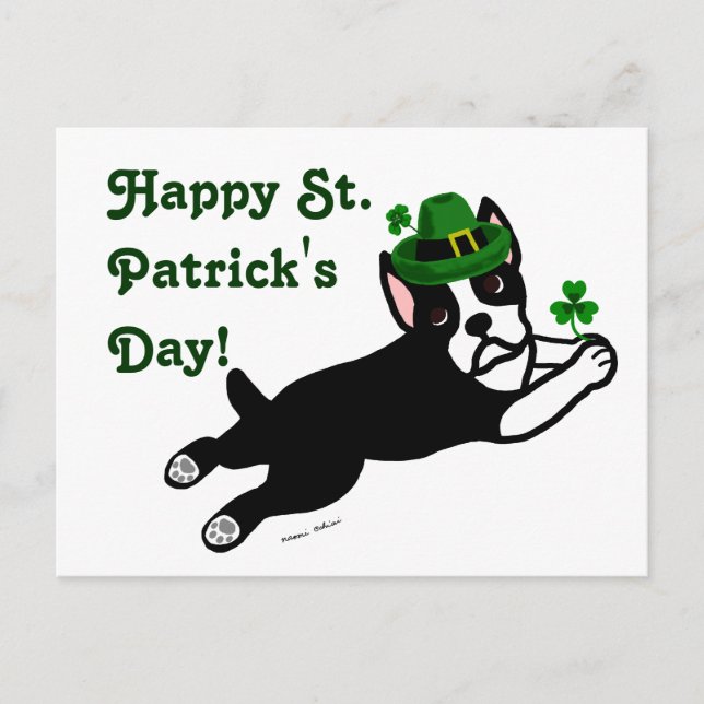 St. Patrick's Day Boston Terrier Vykort (Framsida)