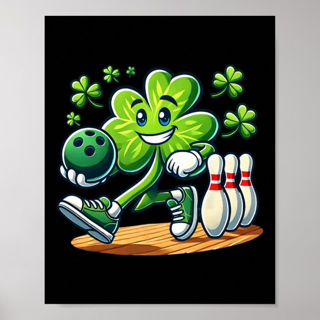 St patrick's day Bowling Boys Girls Cute Shamrock Poster (Framsidan)