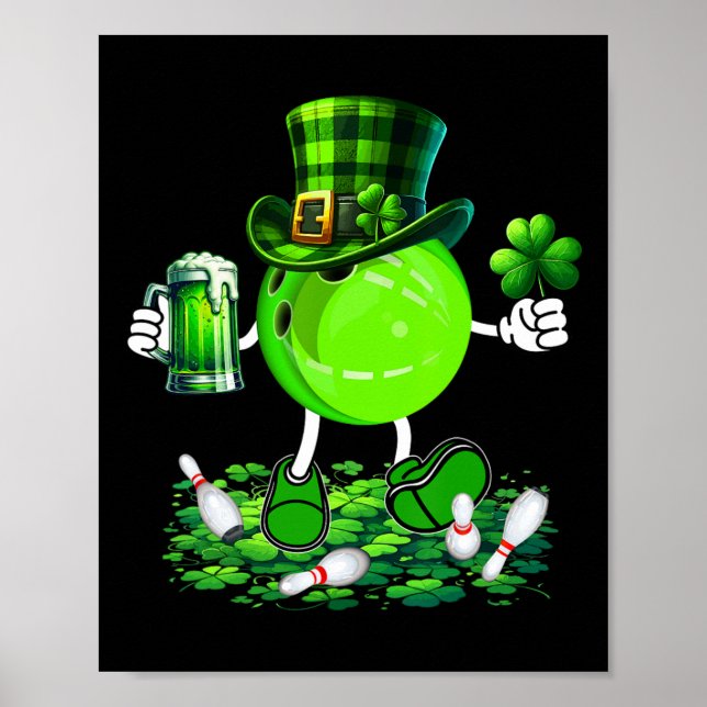 St. Patrick's Day Bowling Drinking Beer Älskare Pl Poster (Framsidan)