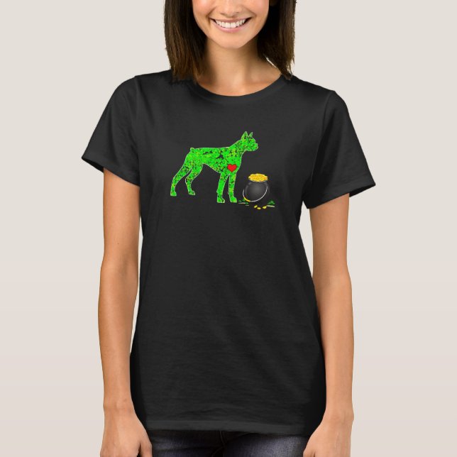 St patricks day Boxer Hund Shamrock T Shirt (Framsida)