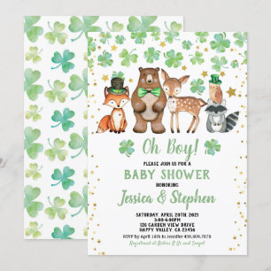 St patrick's day Boy Baby Shower Shamrock Animals Inbjudningar