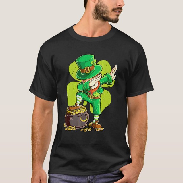 St patricks day Boys Kids Manar Dabbing Leprechaun T Shirt (Framsida)