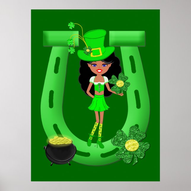 St Patrick's Day Brunette Girl Leprechaun Poster (Framsidan)