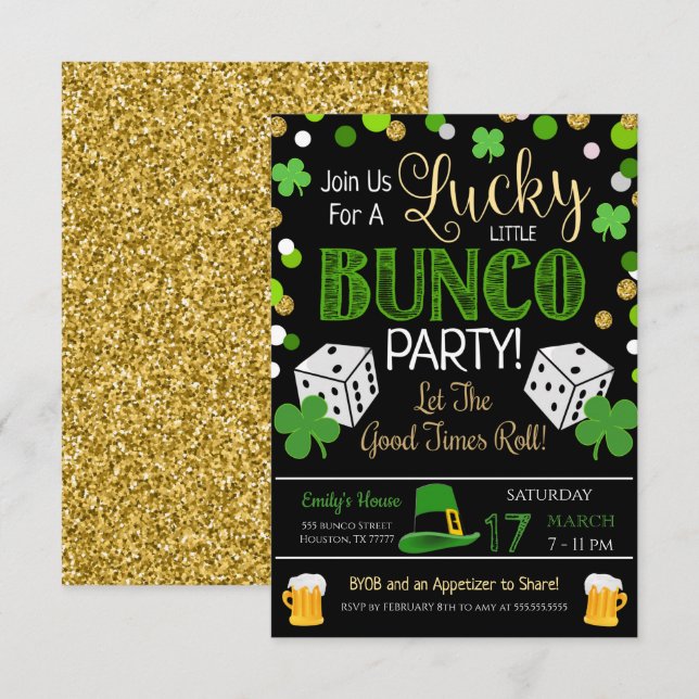 St. Patrick's Day Bunco Party-inbjudan Inbjudningar (Fram/baksida)