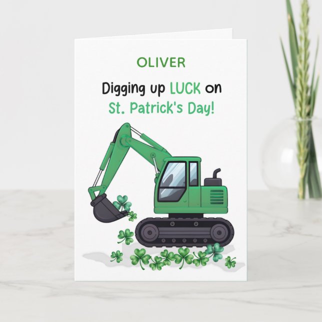 St Patricks Day Bygg Excavator Gräver Upp  Kort (Framsida)
