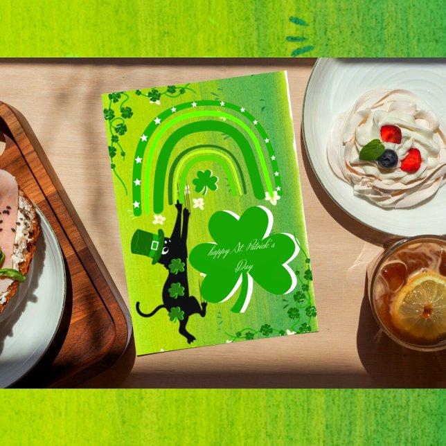 St. Patrick's Day Card med en söt svart katt Inbjudningar (Skapare uppladdad)