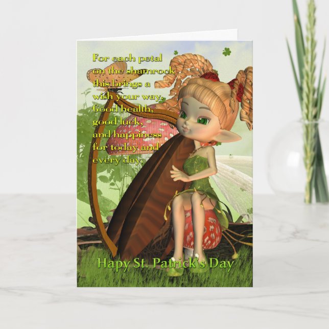 St. Patrick's Day Card - Shamrock Irish Fairy Kort (Framsida)