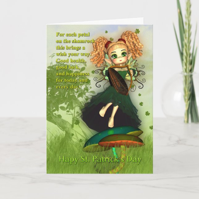 St. Patrick's Day Card - Shamrock Irish Fairy Kort (Framsida)