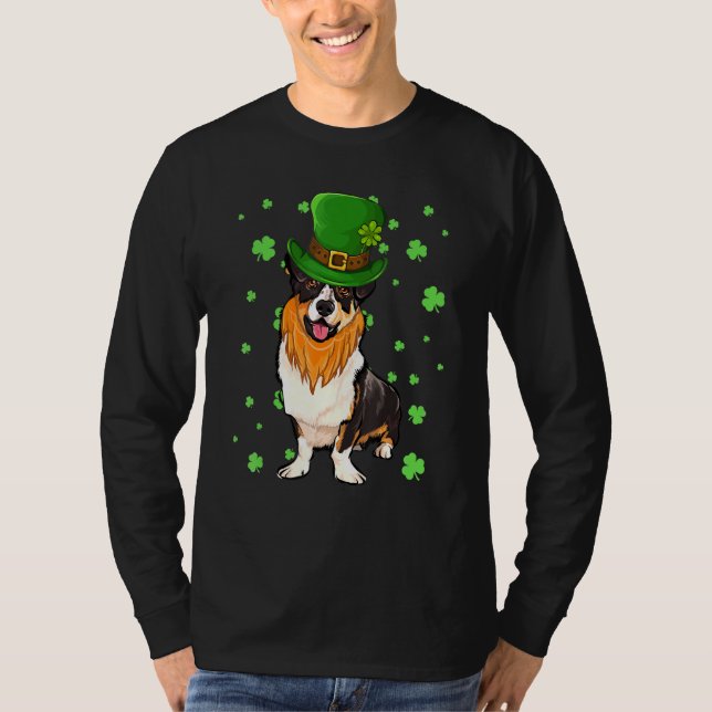 St Patricks Day Cardigan Welsh Corgi Dog Shamrock T Shirt (Framsida)