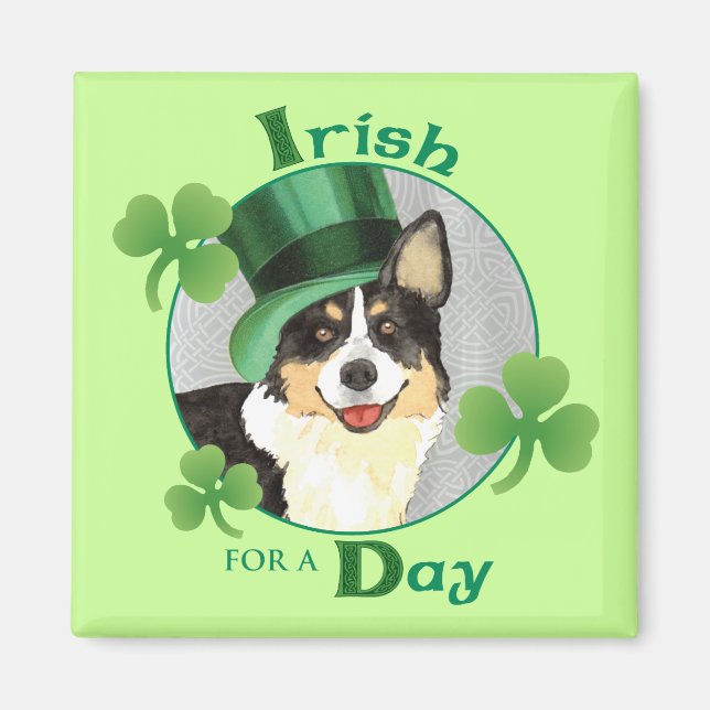 St. Patrick's Day Cardigan Welsh Corgi Magnet (Framsidan)