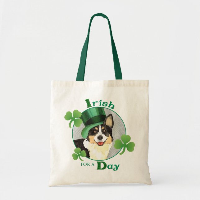 St. Patrick's Day Cardigan Welsh Corgi Tygkasse (Framsidan)