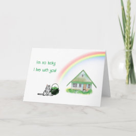 St. Patrick's Day Cat and Rainbow Card Kort