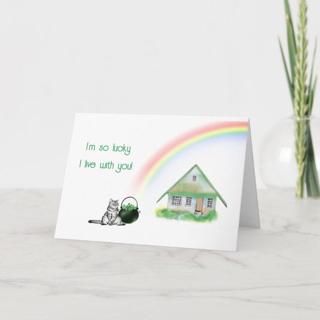 St. Patrick's Day Cat and Rainbow Card Kort (Framsida)