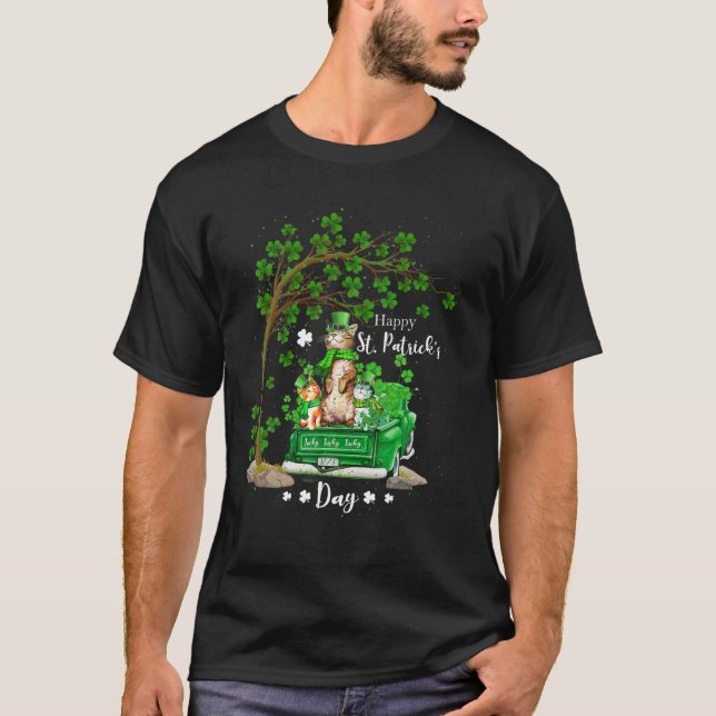 St patricks day Cat-familjen Shamrock Klöver B T Shirt (Framsida)