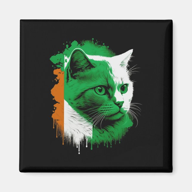 St. Patrick's Day Cat Irish Flagga Ireland Manar W Magnet (Framsidan)