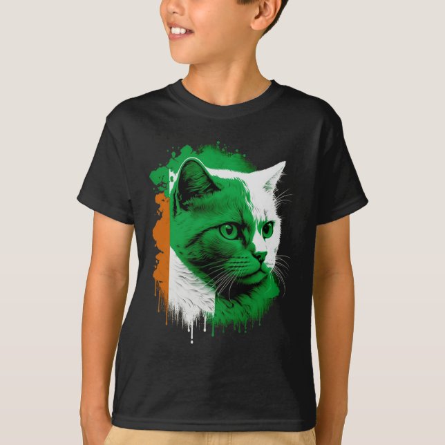 St. Patrick's Day Cat Irish Flagga Ireland Manar W T Shirt (Framsida)