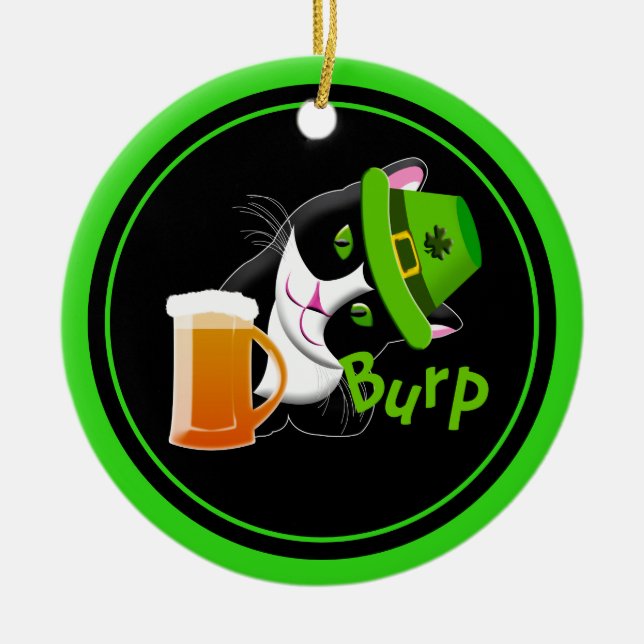 St. Patrick's Day Cat Julgransprydnad Keramik (Framsidan)