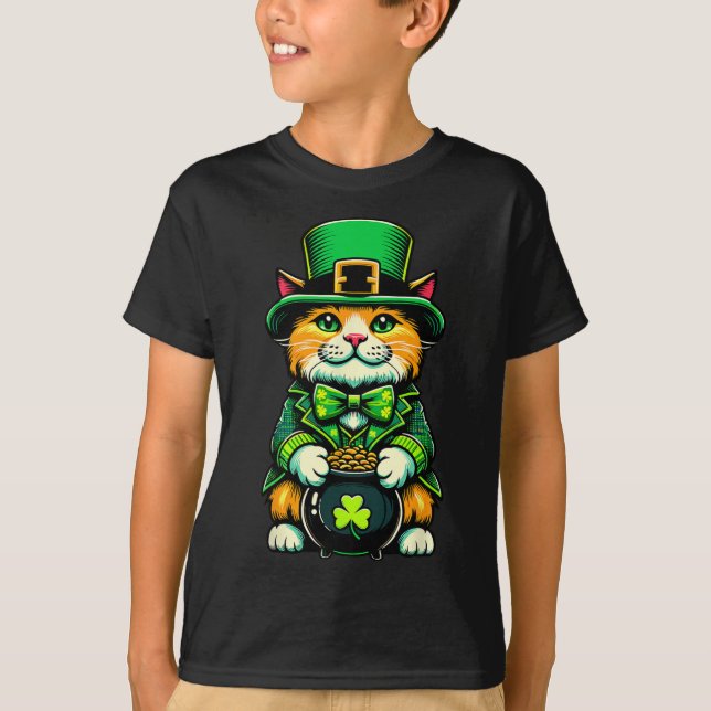 St patrick's day Cat Leprechaun Cat Irish Shamrock T Shirt (Framsida)