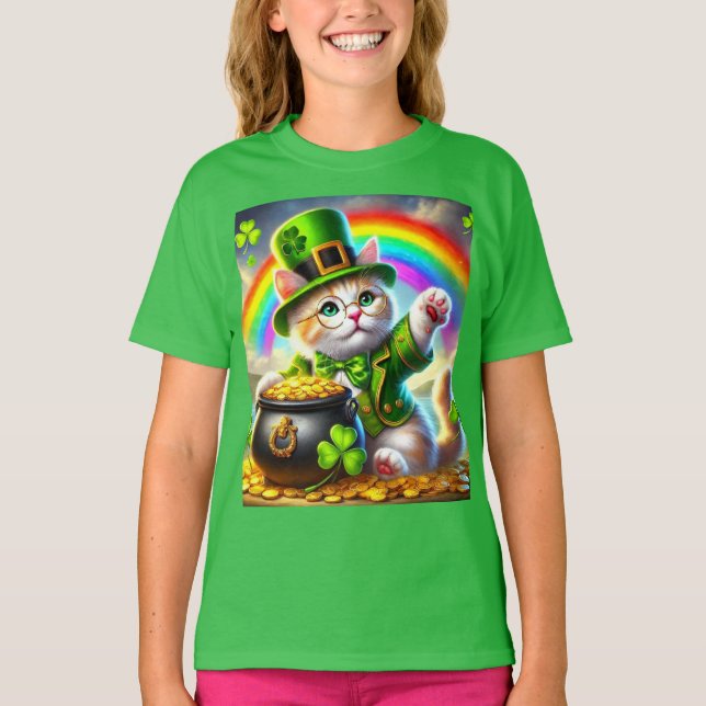 St patrick's day Cat Leprechaun Cat Lover T-Shirt (Framsida)