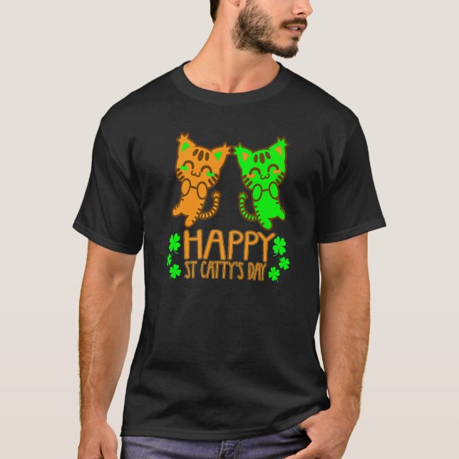 St patrick's day Cat Lycklig Saint Cattys dag T Shirt (Framsida)