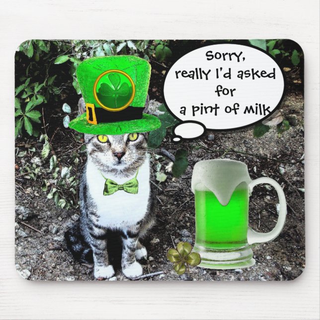 ST PATRICK'S DAY CAT MED GRÖNT IRISH BEER MUSMATTA (Framsidan)