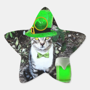 ST PATRICK'S DAY CAT MED GRÖNT IRISH BEER-stjärna Stjärnformat Klistermärke