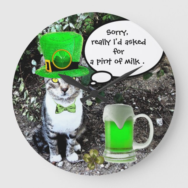 ST PATRICK'S DAY CAT MED GRÖNT IRISH BEER STOR KLOCKA (Framsida)