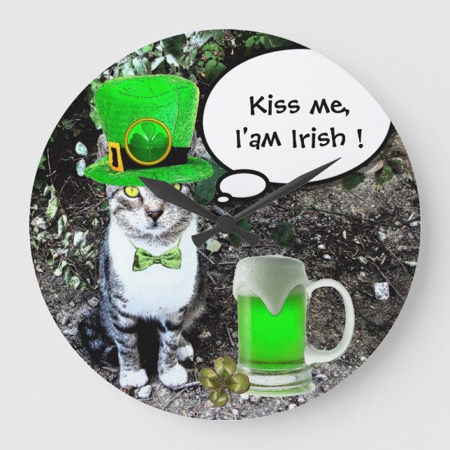 ST PATRICK'S DAY CAT MED GRÖNT IRISH BEER STOR KLOCKA (Framsida)