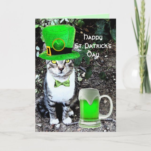ST PATRICK'S DAY CAT MED GRÖNT IRISH-ÖL KORT (Framsida)