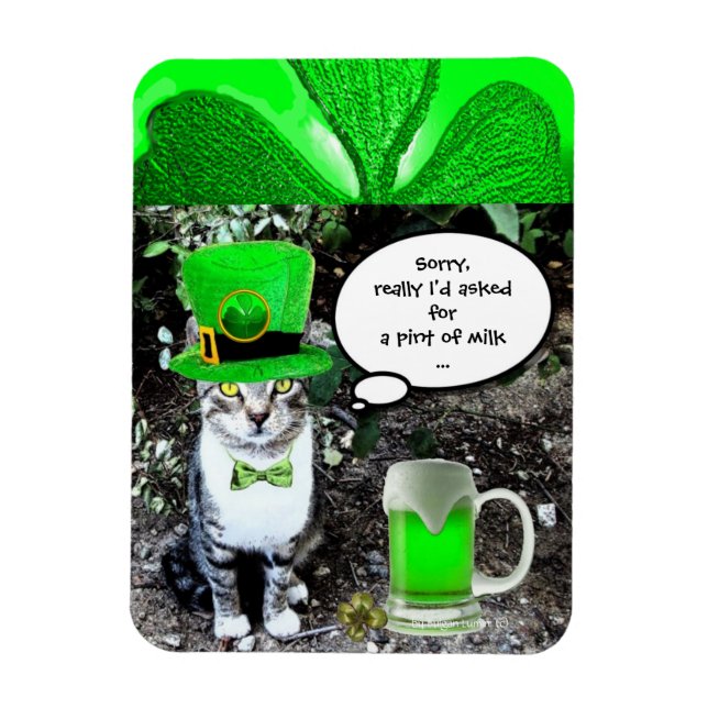 ST PATRICK'S DAY CAT MED GRÖNT IRISH-ÖL MAGNET (Vertikal)