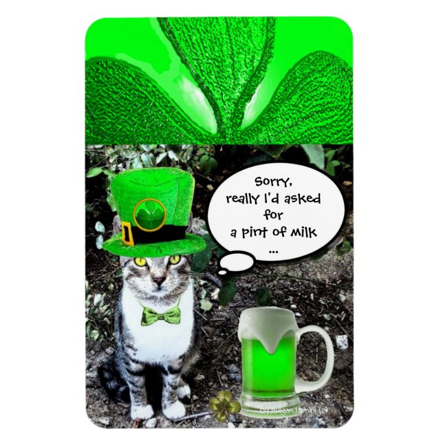 ST PATRICK'S DAY CAT MED GRÖNT IRISH-ÖL MAGNET (Vertikal)