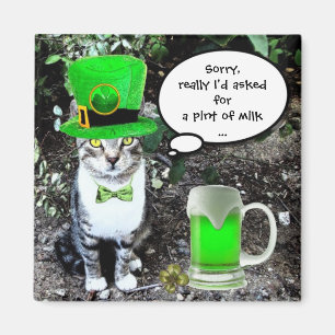 ST PATRICK'S DAY CAT MED GRÖNT IRISH-ÖL MAGNET