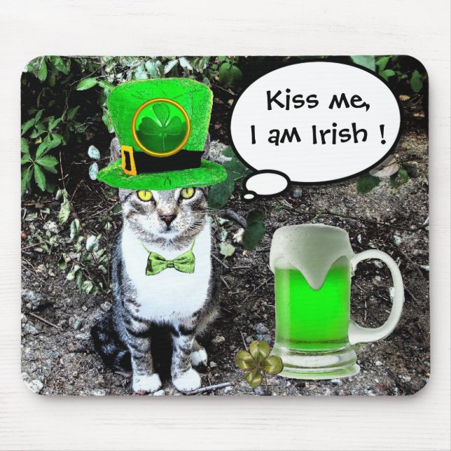 ST PATRICK'S DAY CAT MED GRÖNT IRISH-ÖL MUSMATTA (Framsidan)