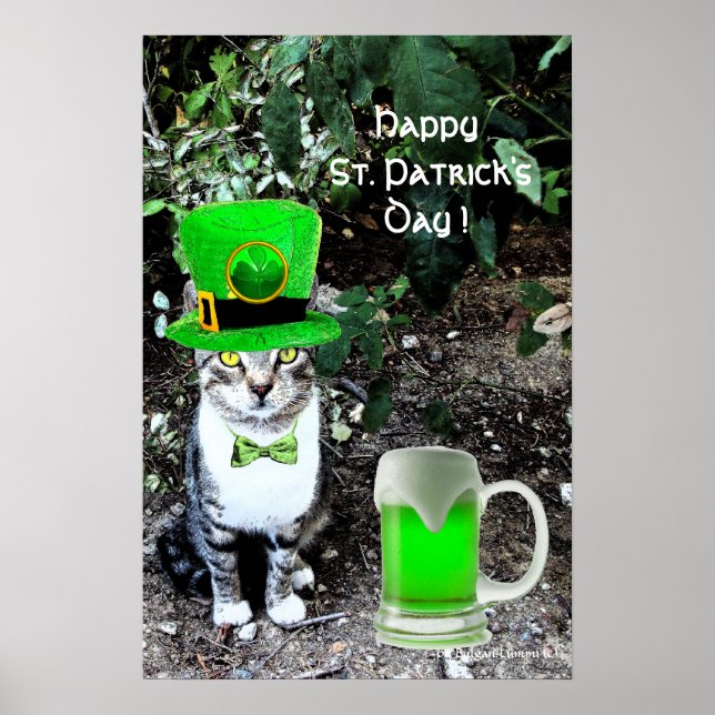 ST PATRICK'S DAY CAT MED GRÖNT IRISH-ÖL POSTER (Framsidan)